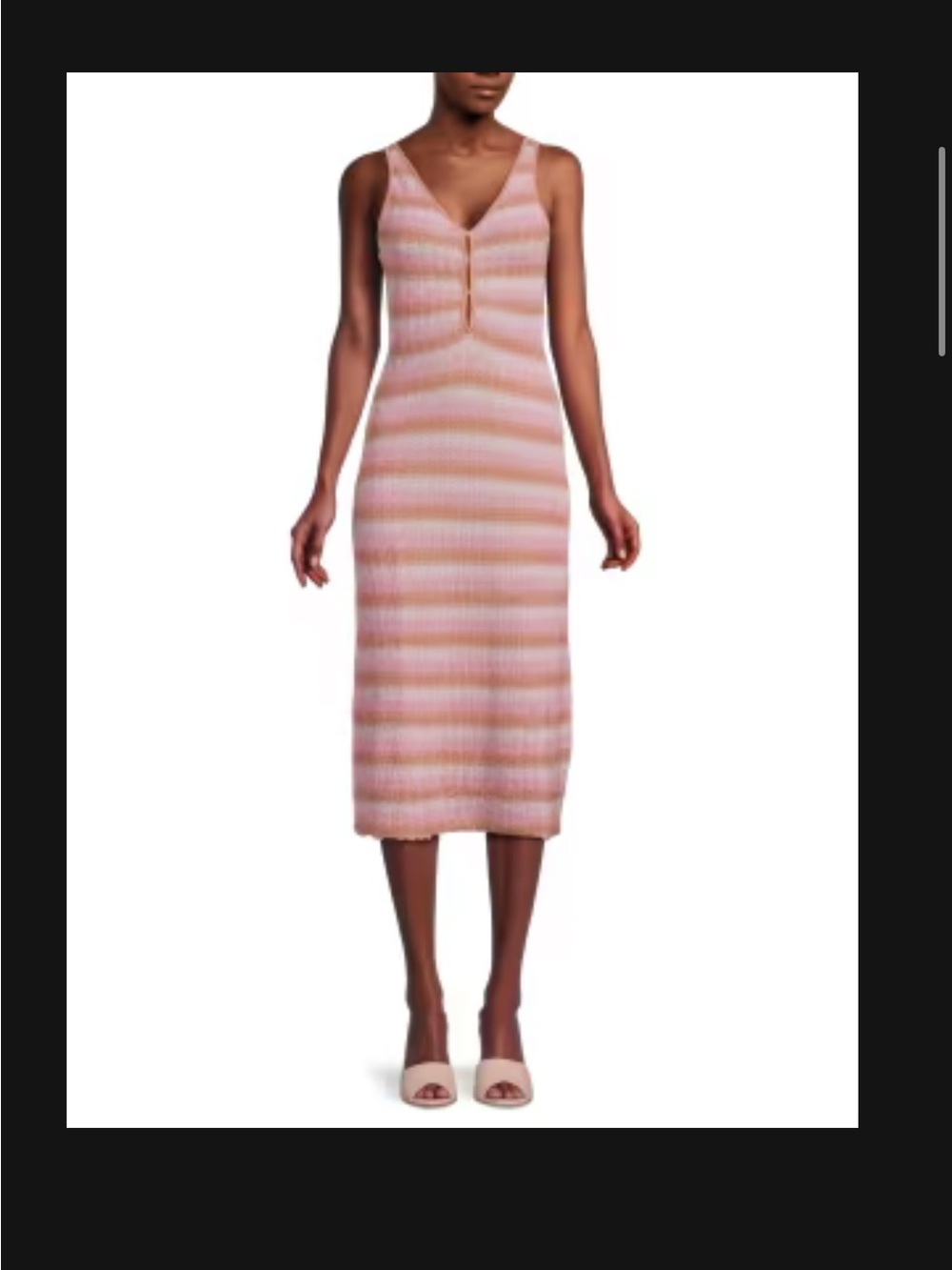 Misa Los Angeles Pink & Cream Striped Knit Midi Dress